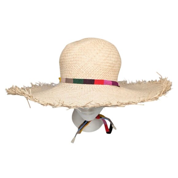 Sunshine Tienda Wide Brimmed Palm Hat Womens Beige Fringe Drawstring Size M/L main image 16